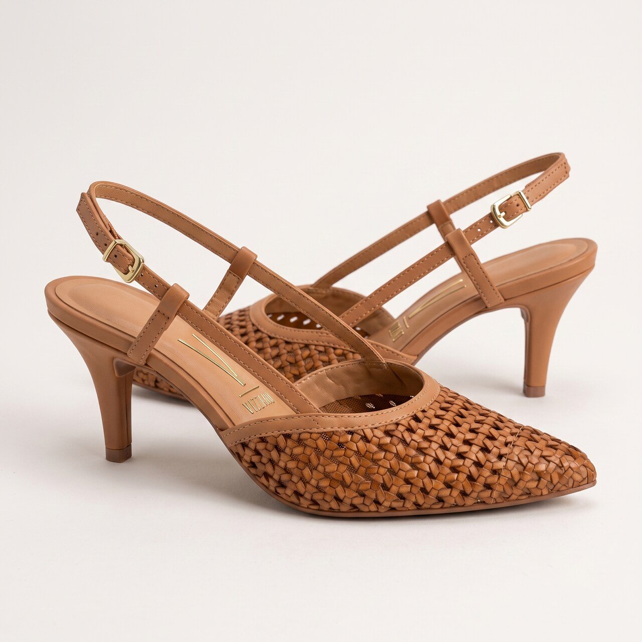 Scarpin Slingback Vizzano Tramado Caramelo Bege 3