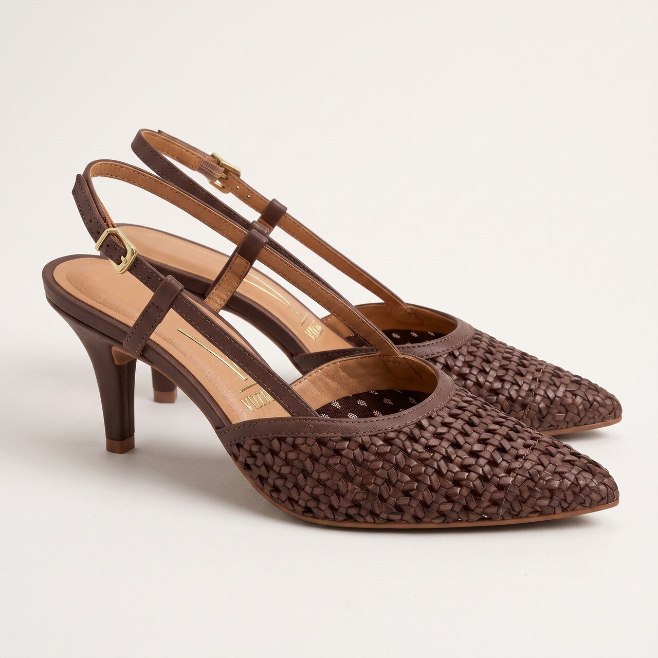 Scarpin Slingback Vizzano Tramado Marrom Marrom 3
