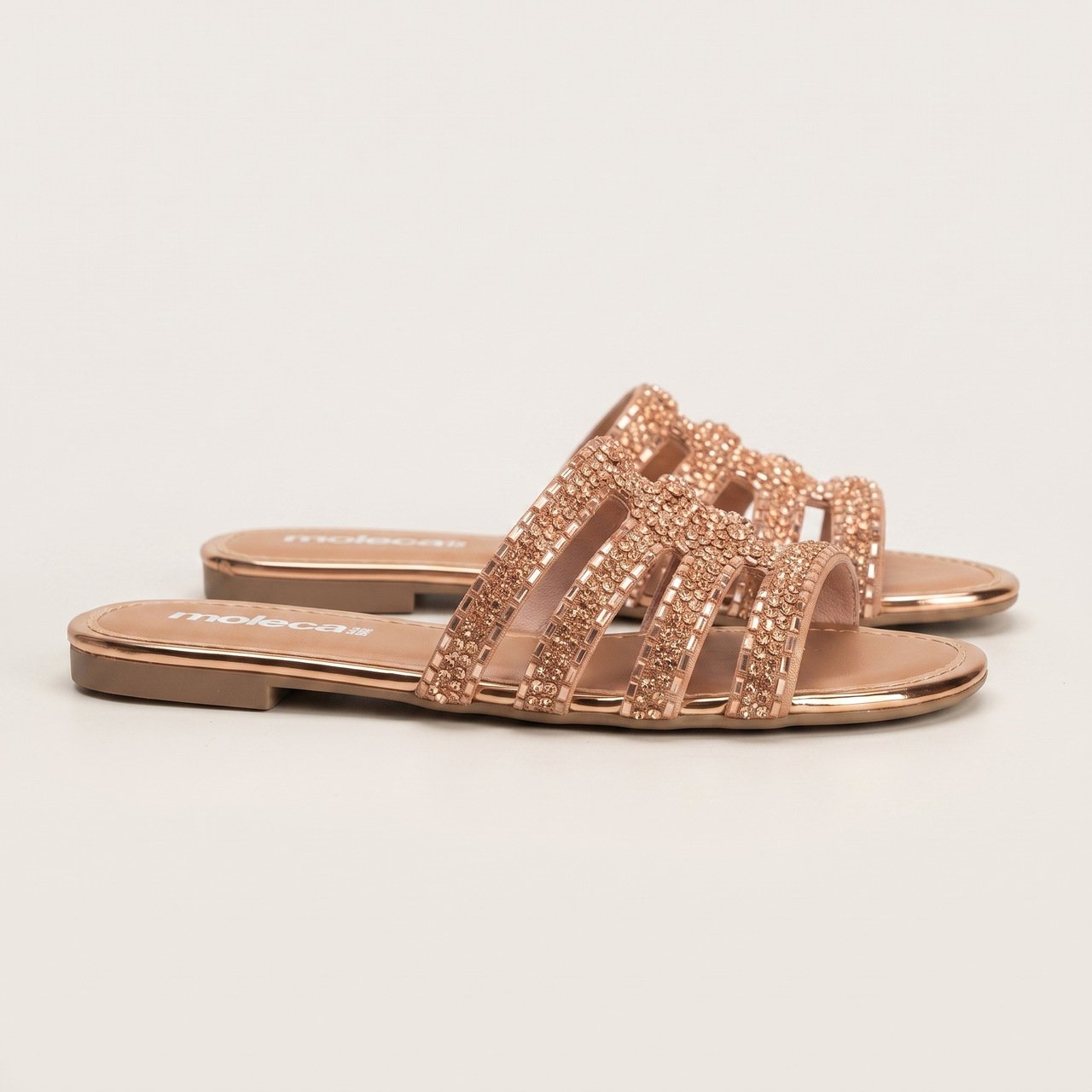 Rasteira Moleca Slide Com Strass Nude Bege 3
