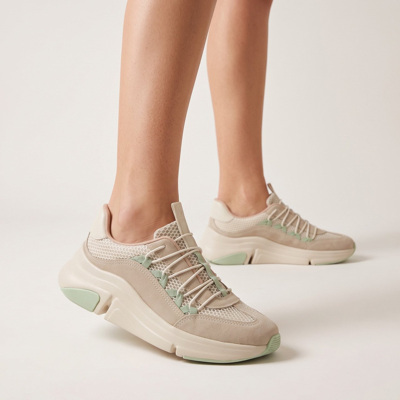 Tênis Feminino Modare Knit Off White com Verde Branco 2