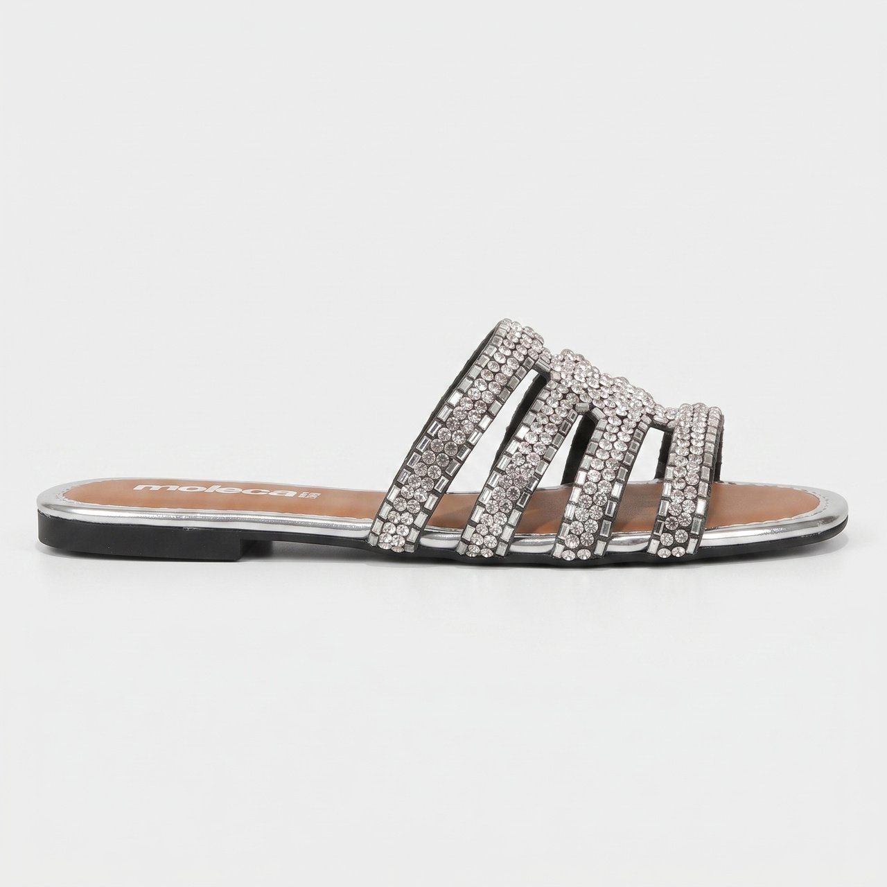 Rasteira Moleca Slide Com Strass Preta