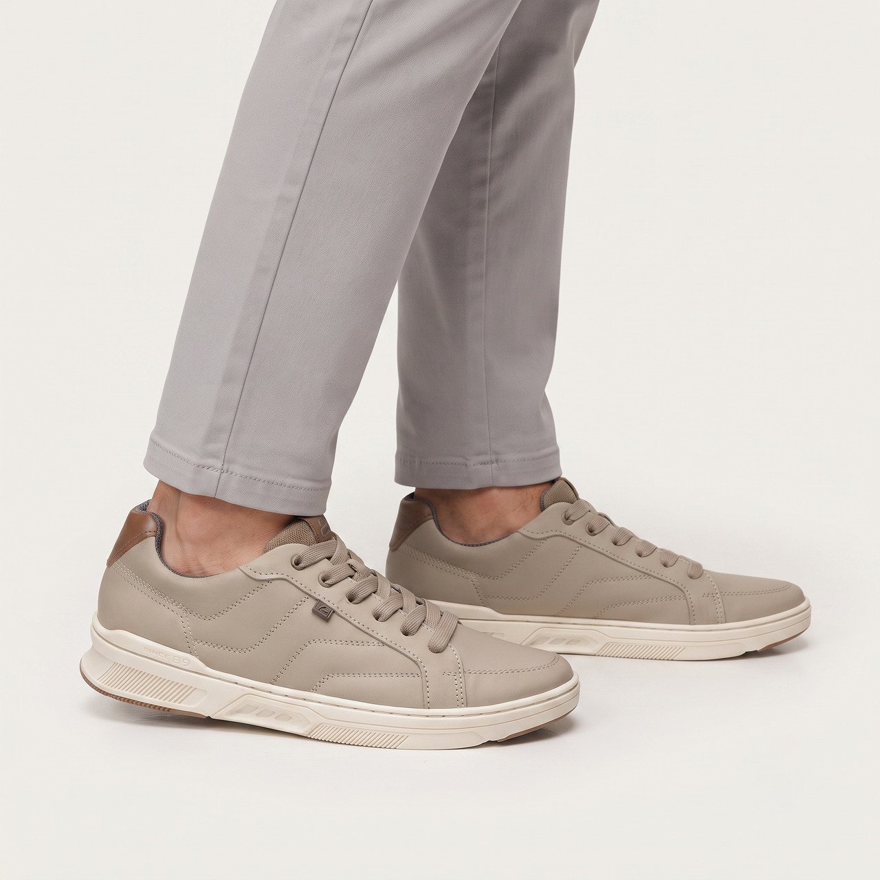 Tênis Pegada Casual Masculino Em Couro Bege Bege 2