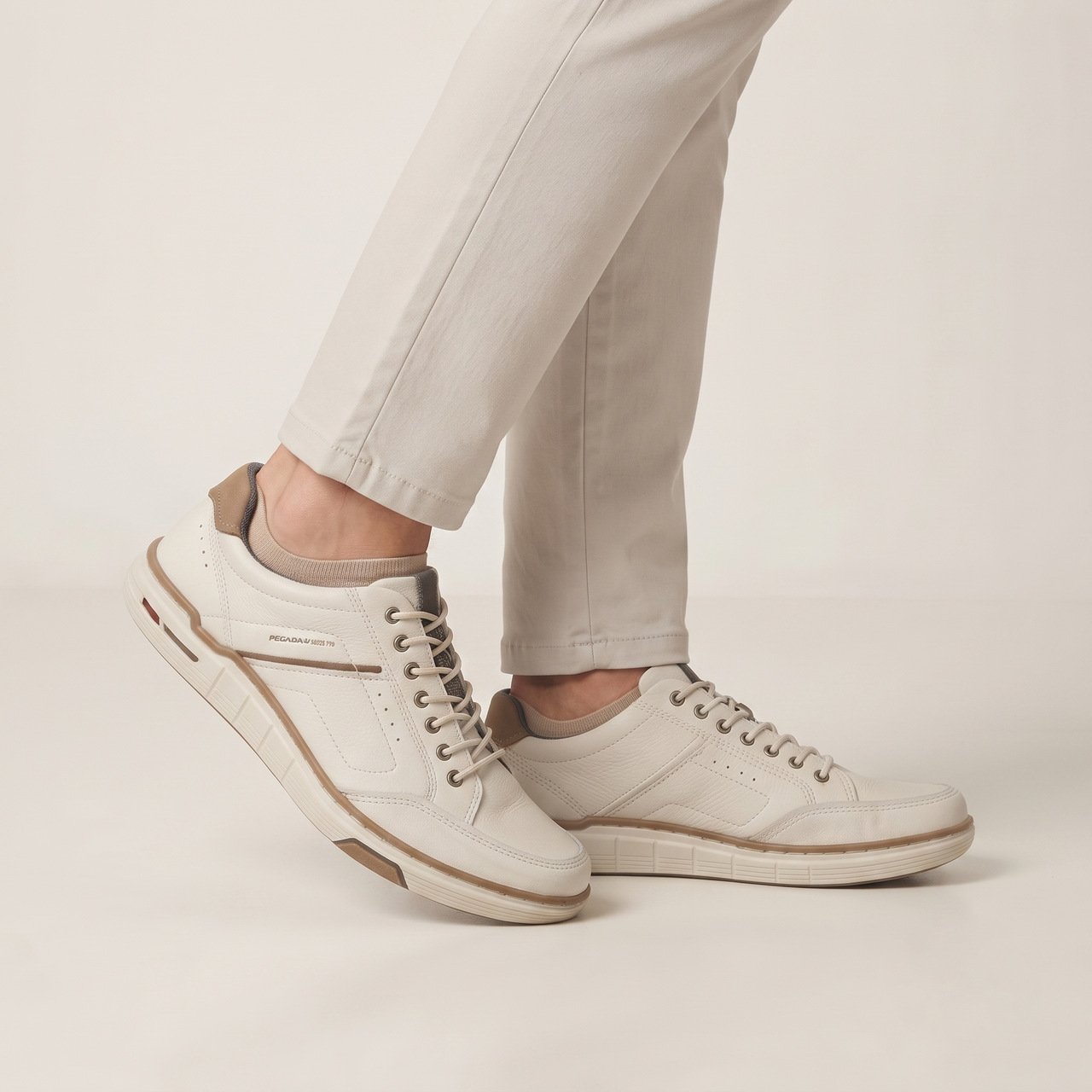 Tênis Pegada Casual Masculino Em Couro Off White Branco 3