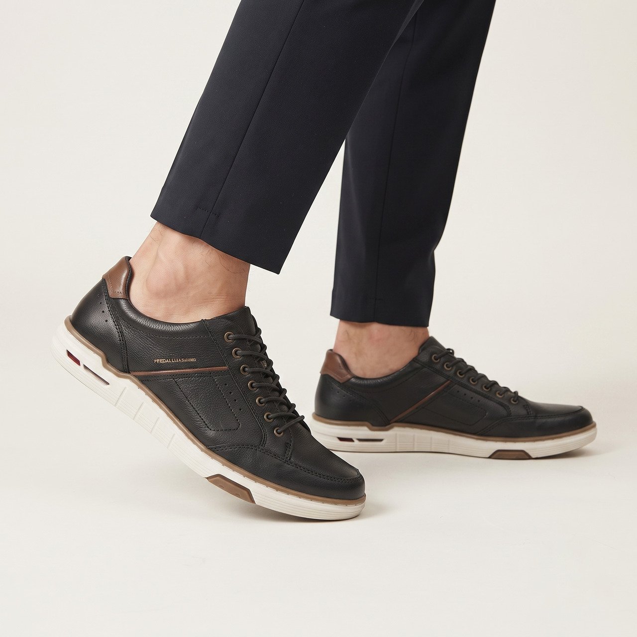 Tênis Pegada Casual Masculino Em Couro Preto Preto 3