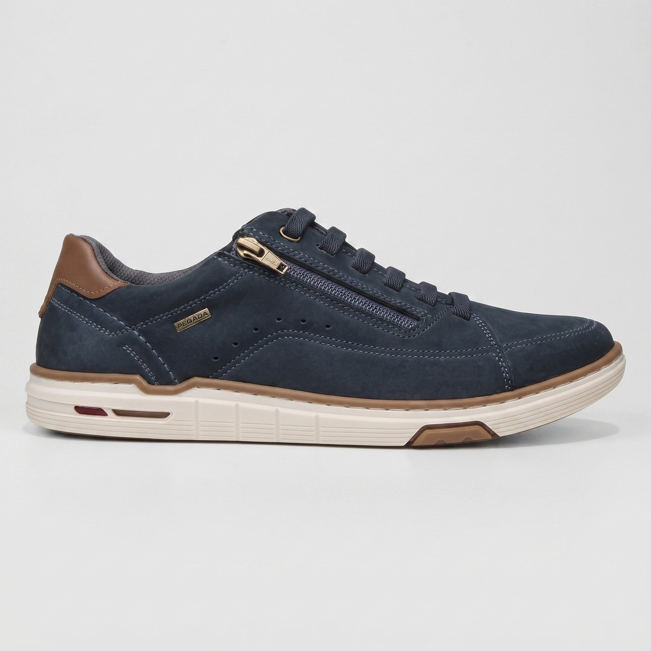 Tênis Pegada Casual Masculino Em Couro Azul Marinho