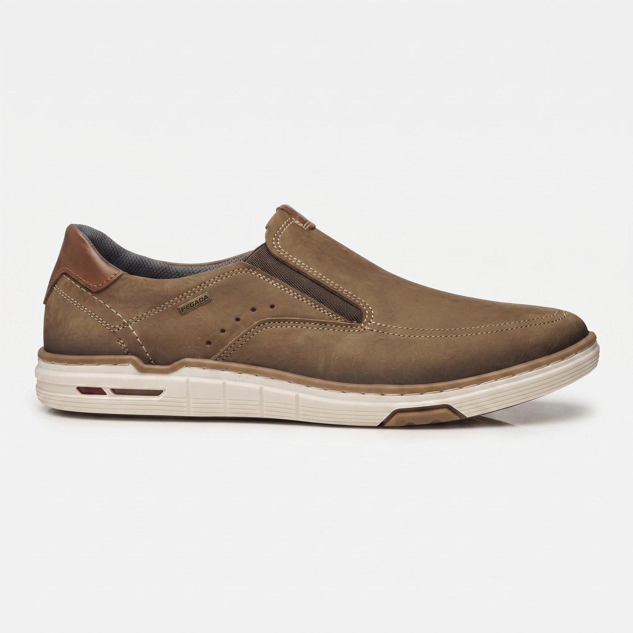 Tênis Pegada Casual Masculino Em Couro Slip On Marrom