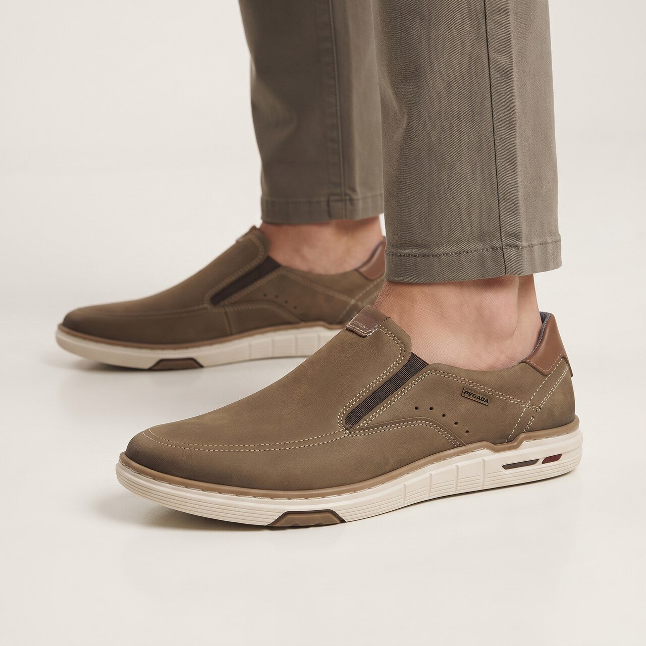 Tênis Pegada Casual Masculino Em Couro Slip On Marrom Marrom 2