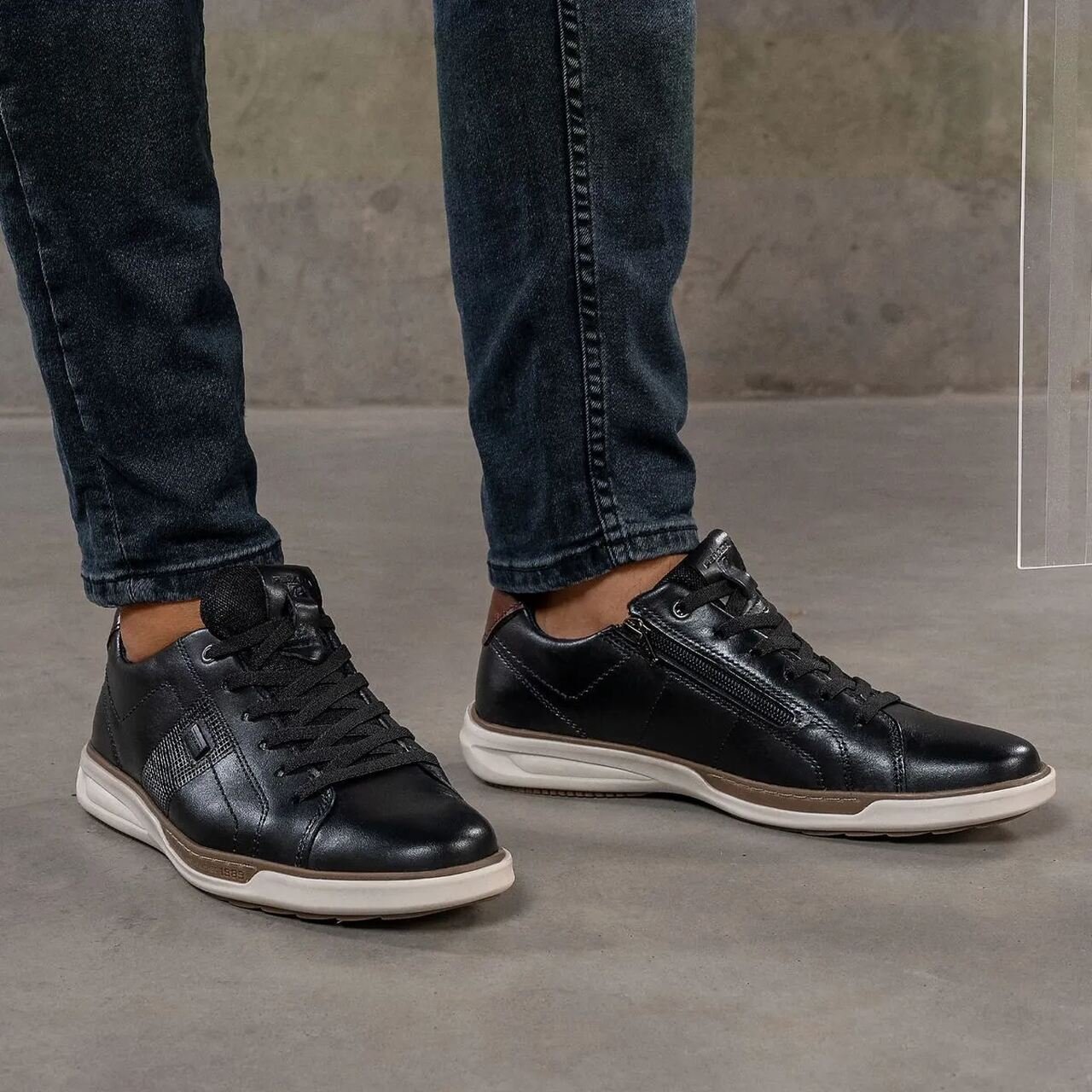 Sapatênis Pegada Masculino Em Couro Preto Preto 2