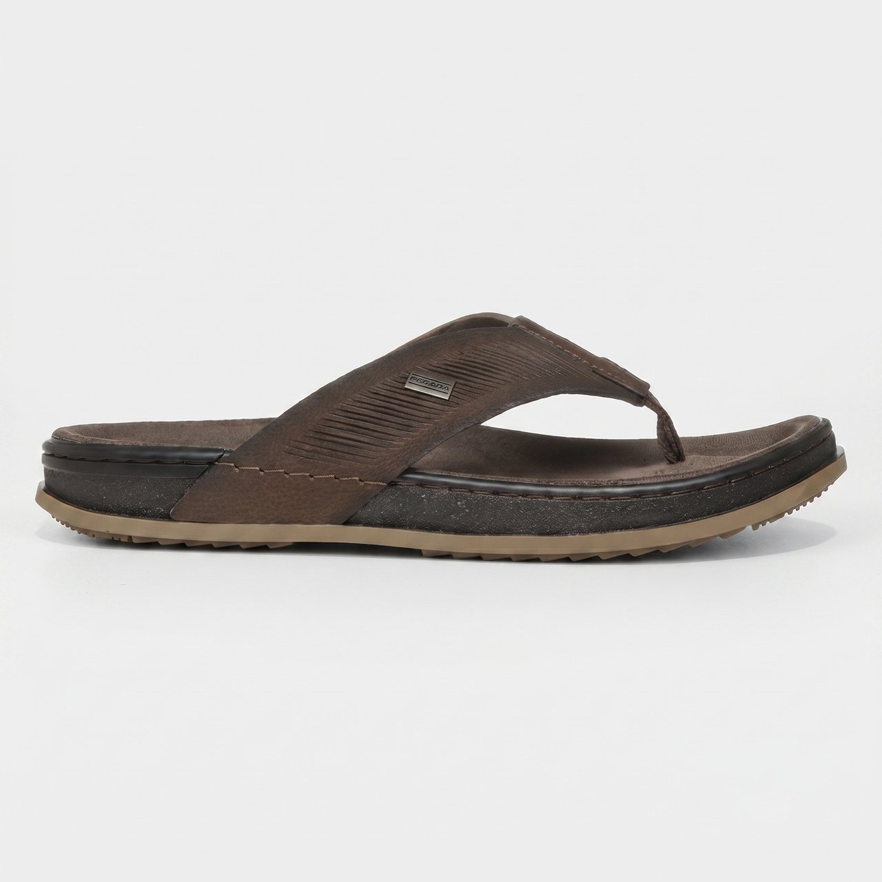 Chinelo Masculino Pegada Em Couro Marrom