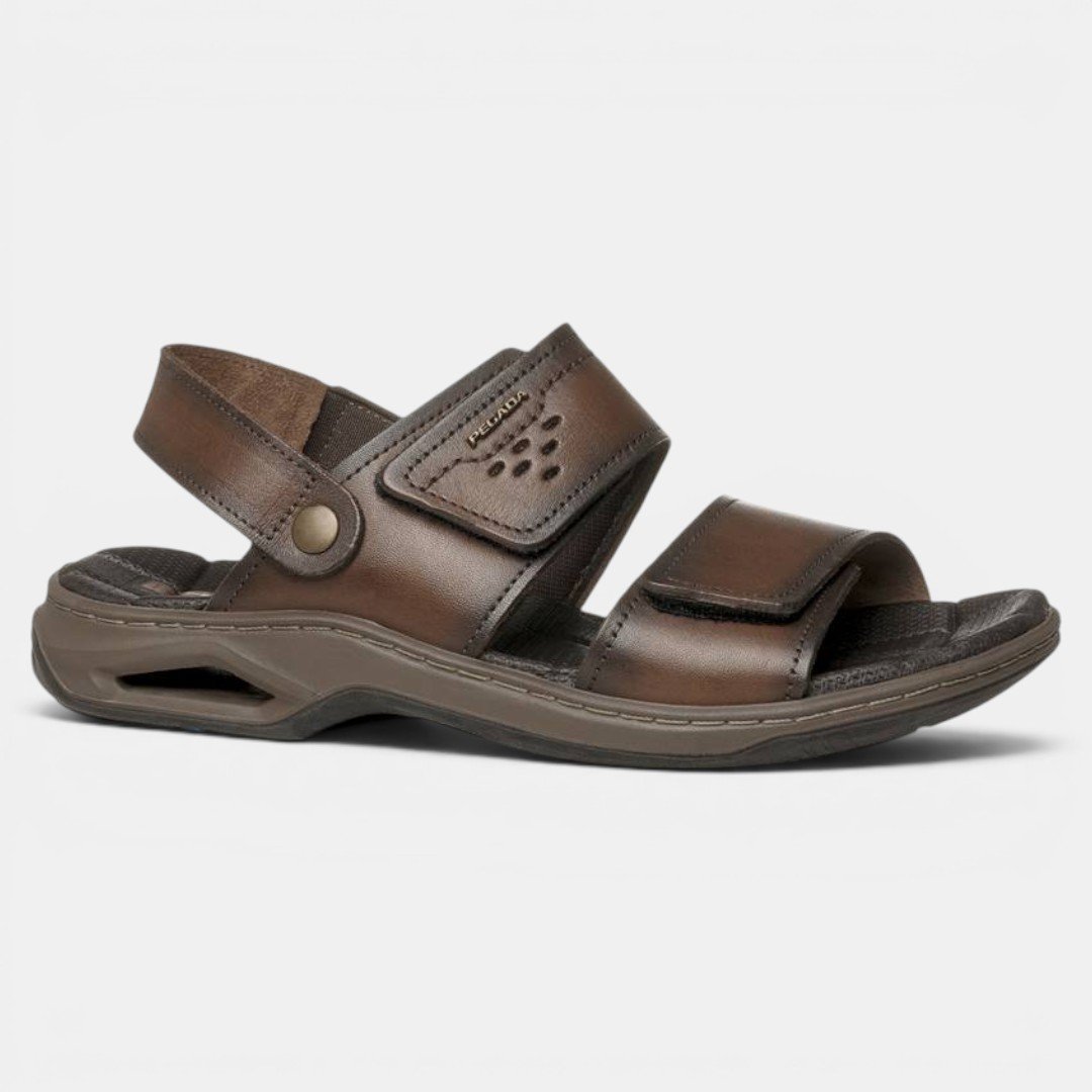 Sandália Masculina Pegada Em Couro Marrom