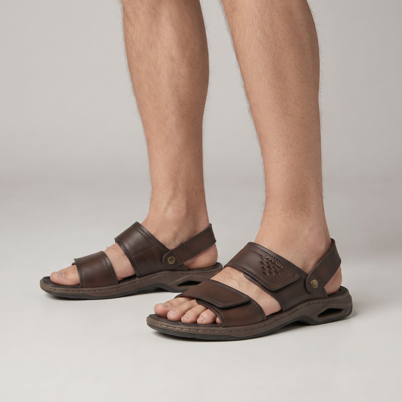 Sandália Masculina Pegada Em Couro Marrom Marrom 2
