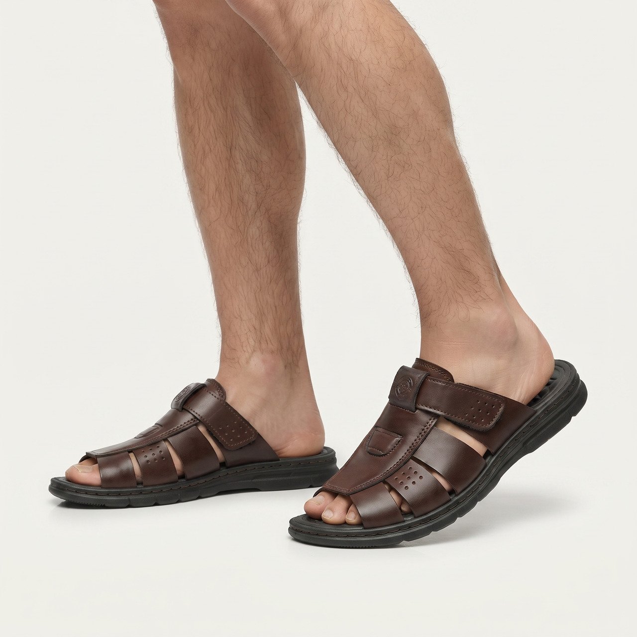 Chinelo Masculino Pegada Em Couro Marrom Marrom 3
