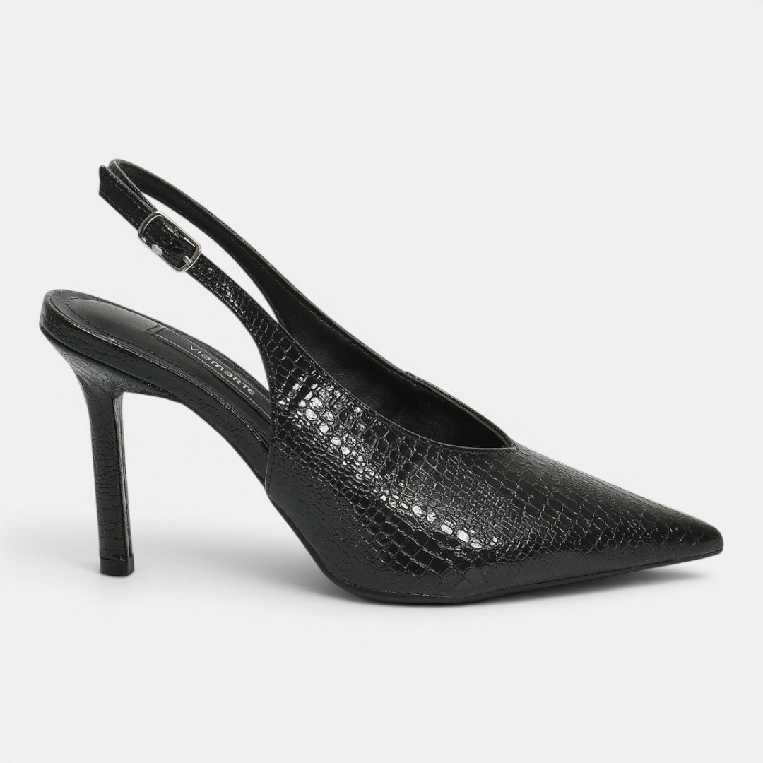 Scarpin Slingback Via Marte Croco Preto