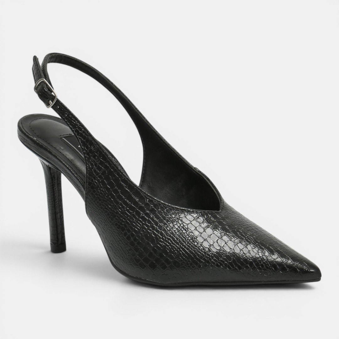 Scarpin Slingback Via Marte Croco Preto Preto 2