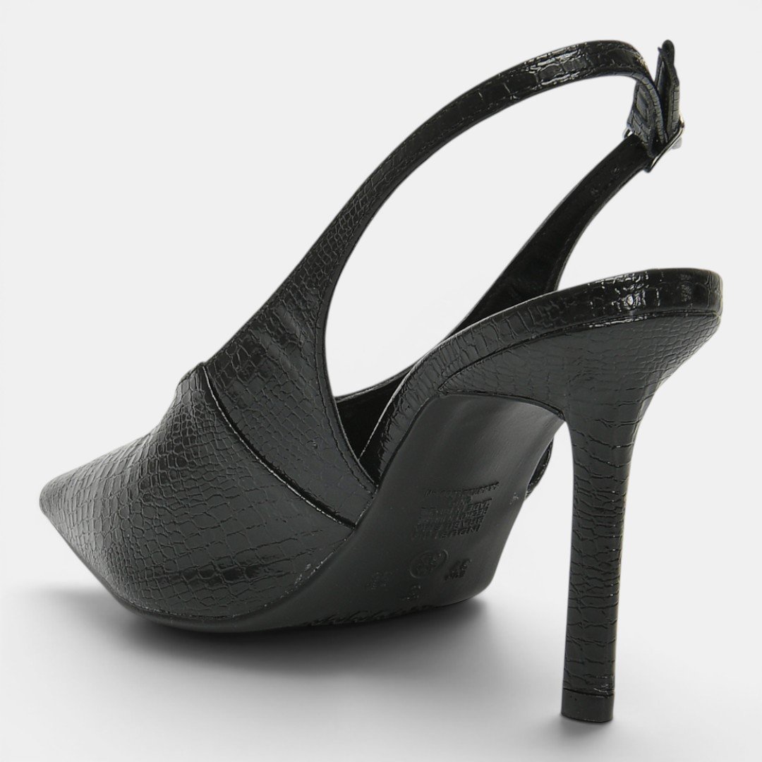 Scarpin Slingback Via Marte Croco Preto Preto 3