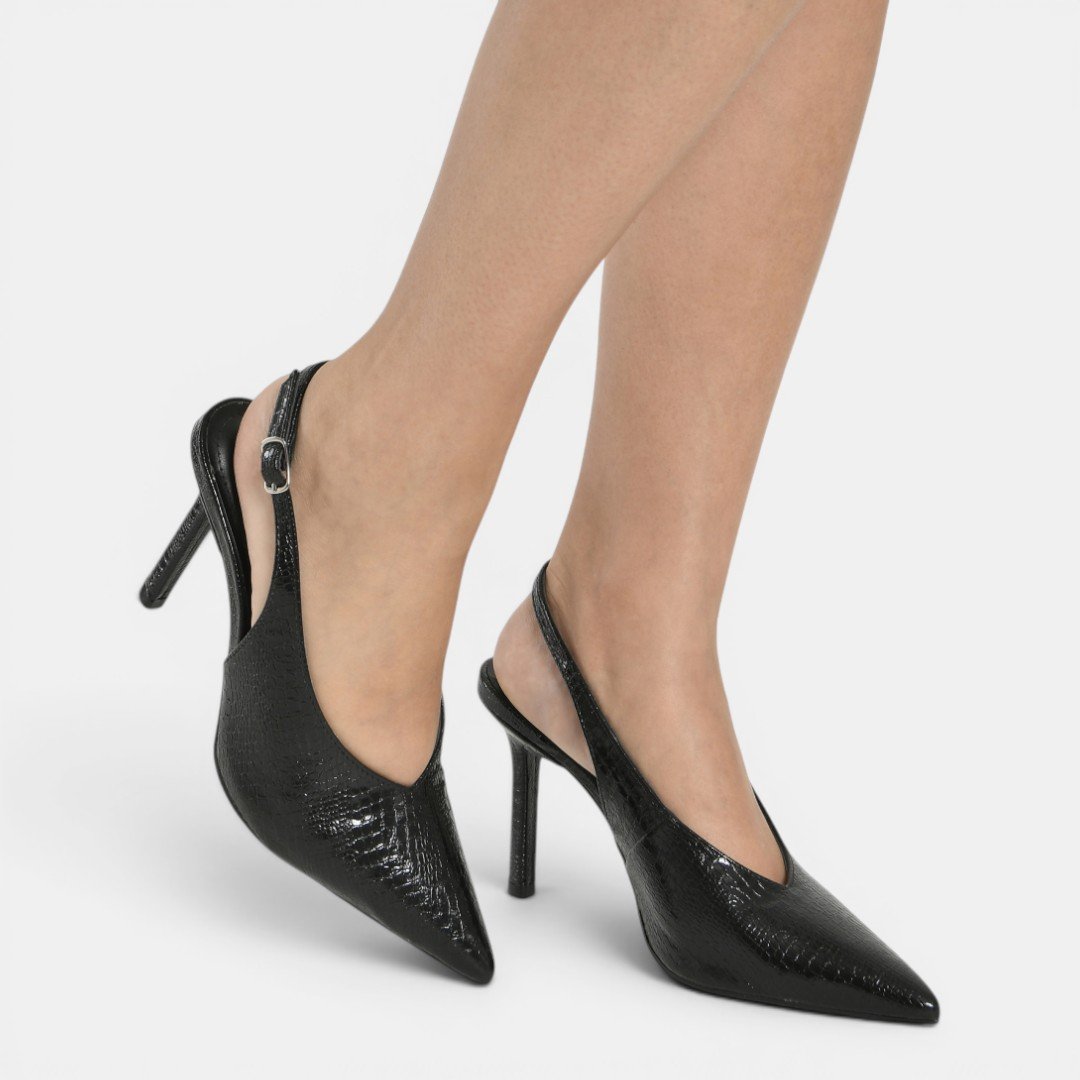 Scarpin Slingback Via Marte Croco Preto Preto 5