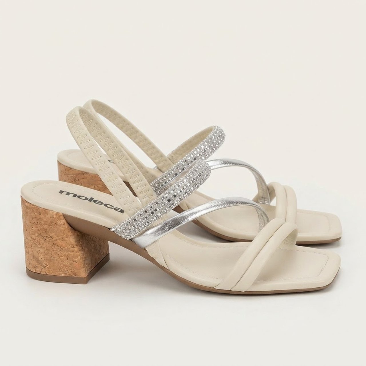 Sandália Feminina Moleca Salto Bloco Off White Branco 3