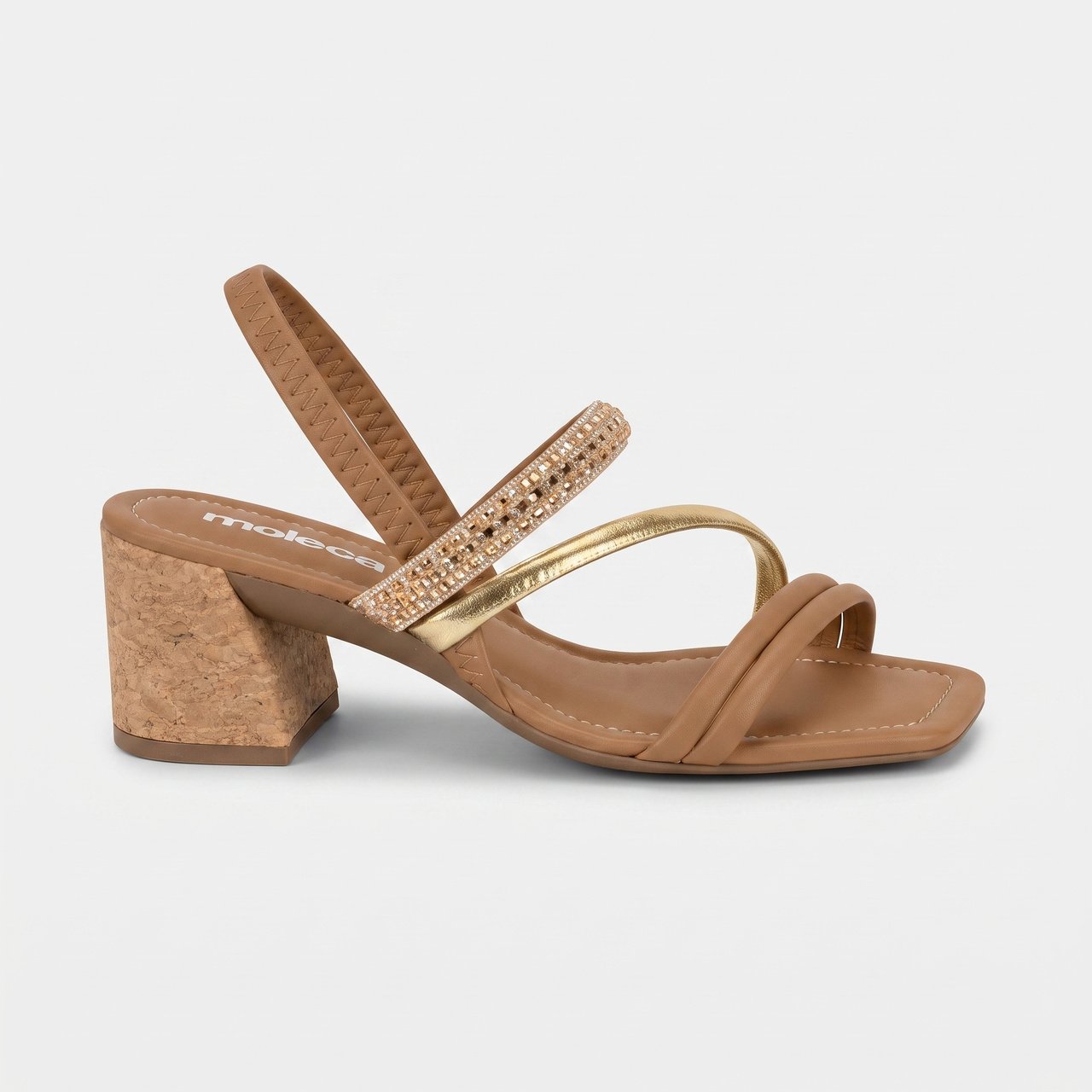 Sandália Feminina Moleca Salto Bloco Caramelo