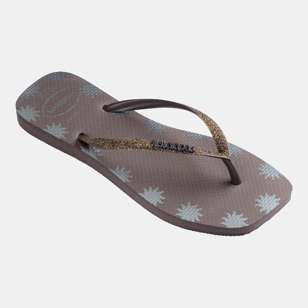 Chinelo Havaianas Slim Square Glitter Contour Cinza Marrom 2