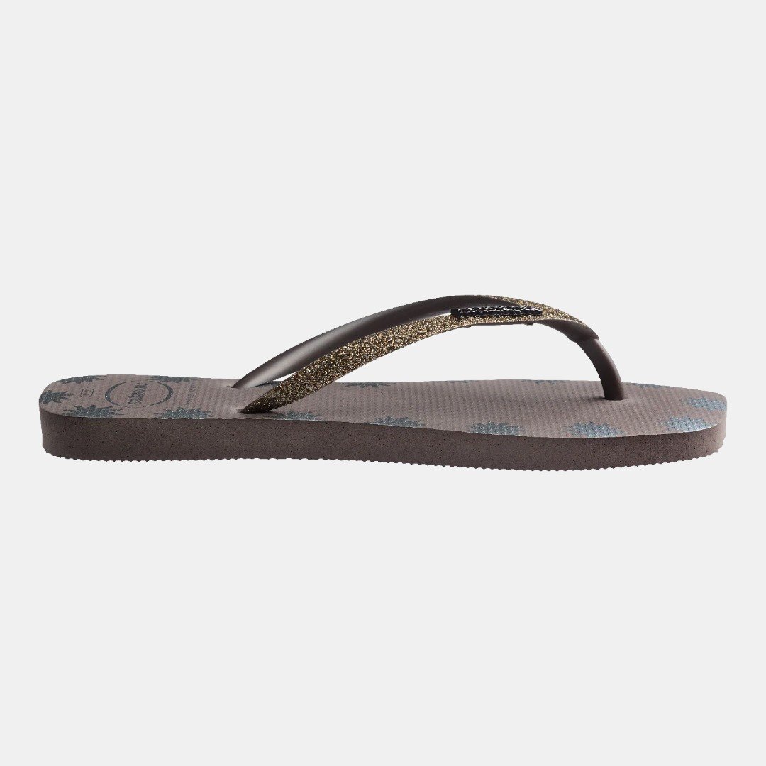 Chinelo Havaianas Slim Square Glitter Contour Cinza Marrom 3