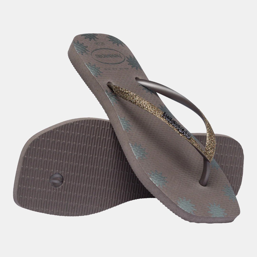 Chinelo Havaianas Slim Square Glitter Contour Cinza Marrom 4