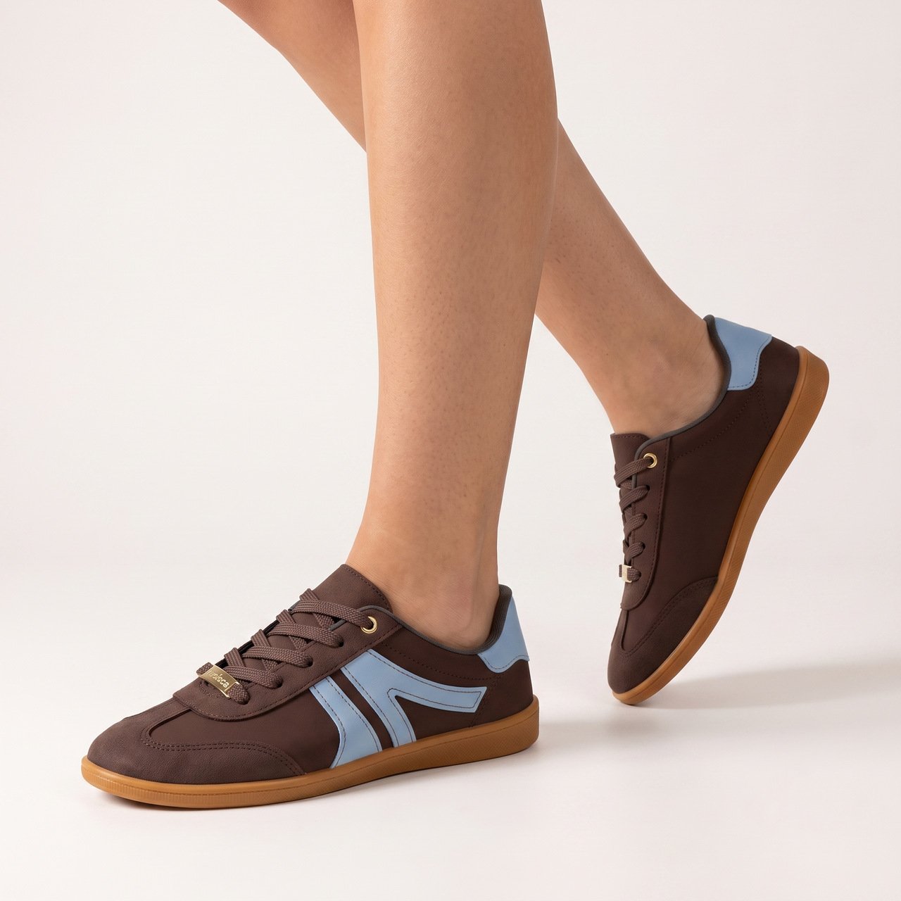 Tênis Moleca Casual Feminino Marrom com Azul Claro Marrom 2