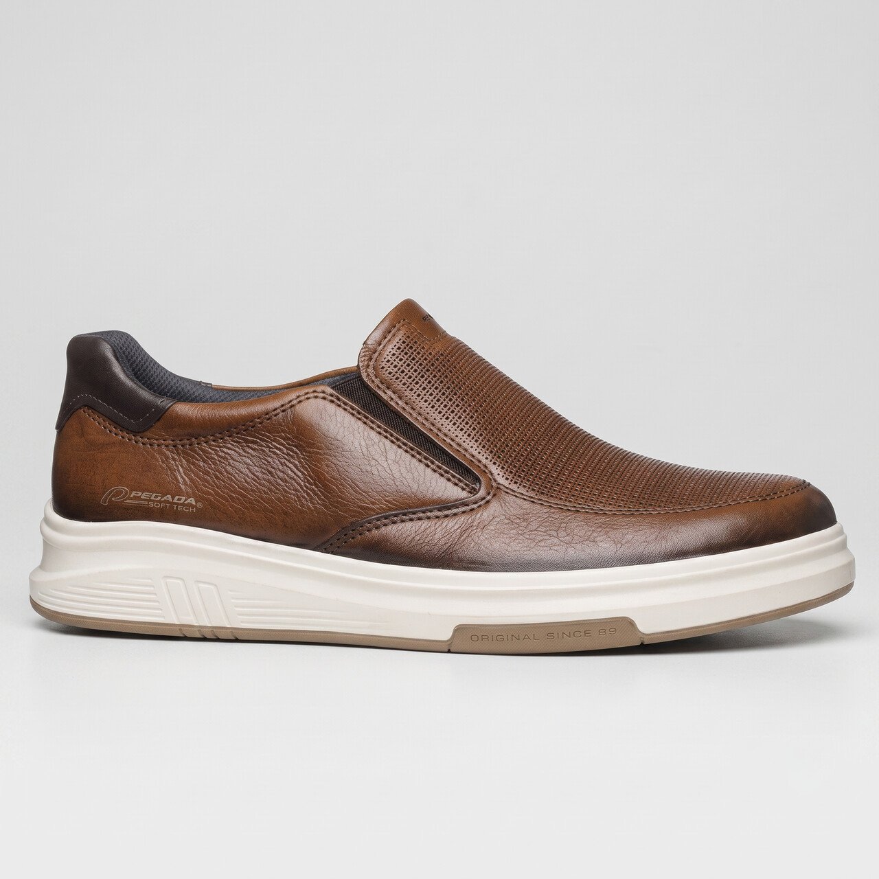 Tênis Casual Slip On Pegada Masculino Em Couro Marrom