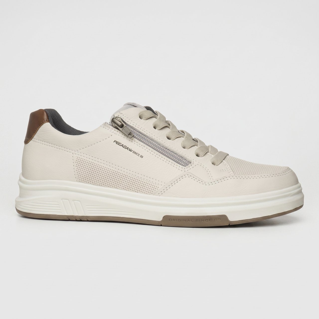 Tênis Casual Masculino Pegada Em Couro Off White