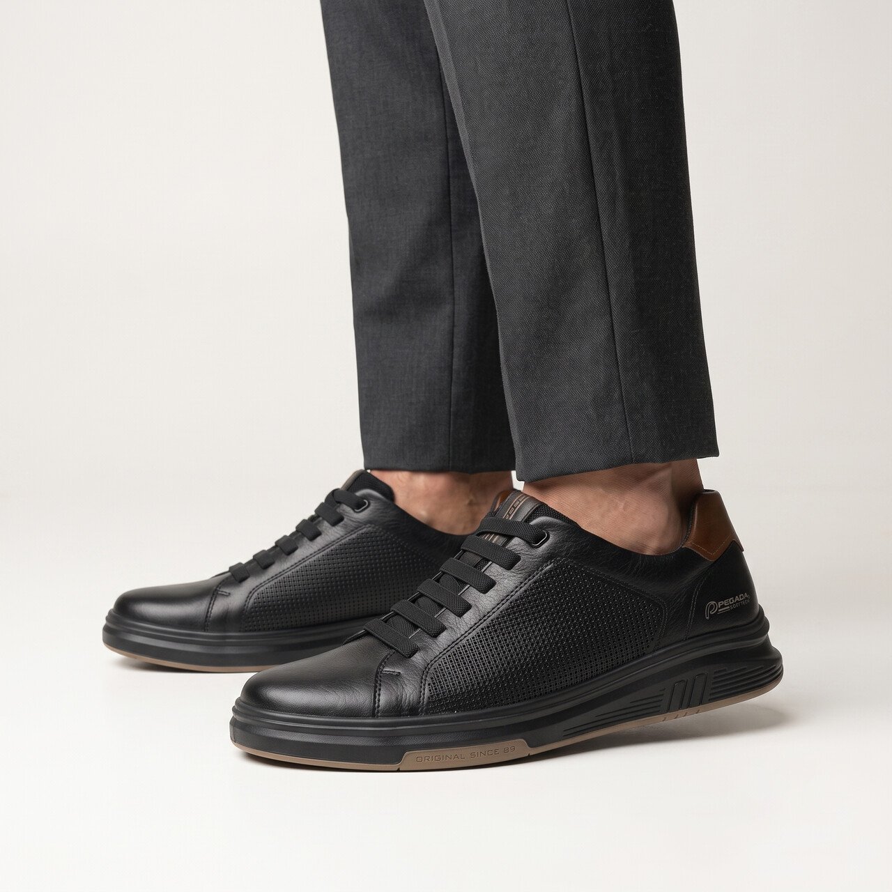 Tênis Pegada Casual Masculino Em Couro Preto Preto 2