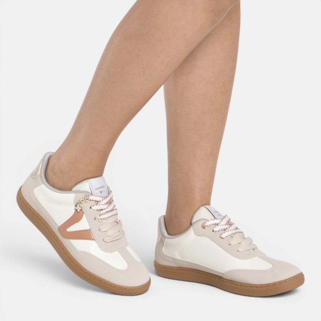 Tênis Via Marte Casual Feminino Bege com Pêssego Bege 3