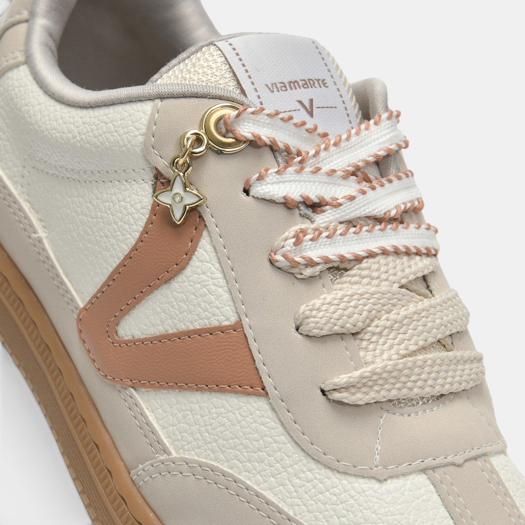 Tênis Via Marte Casual Feminino Bege com Pêssego Bege 5