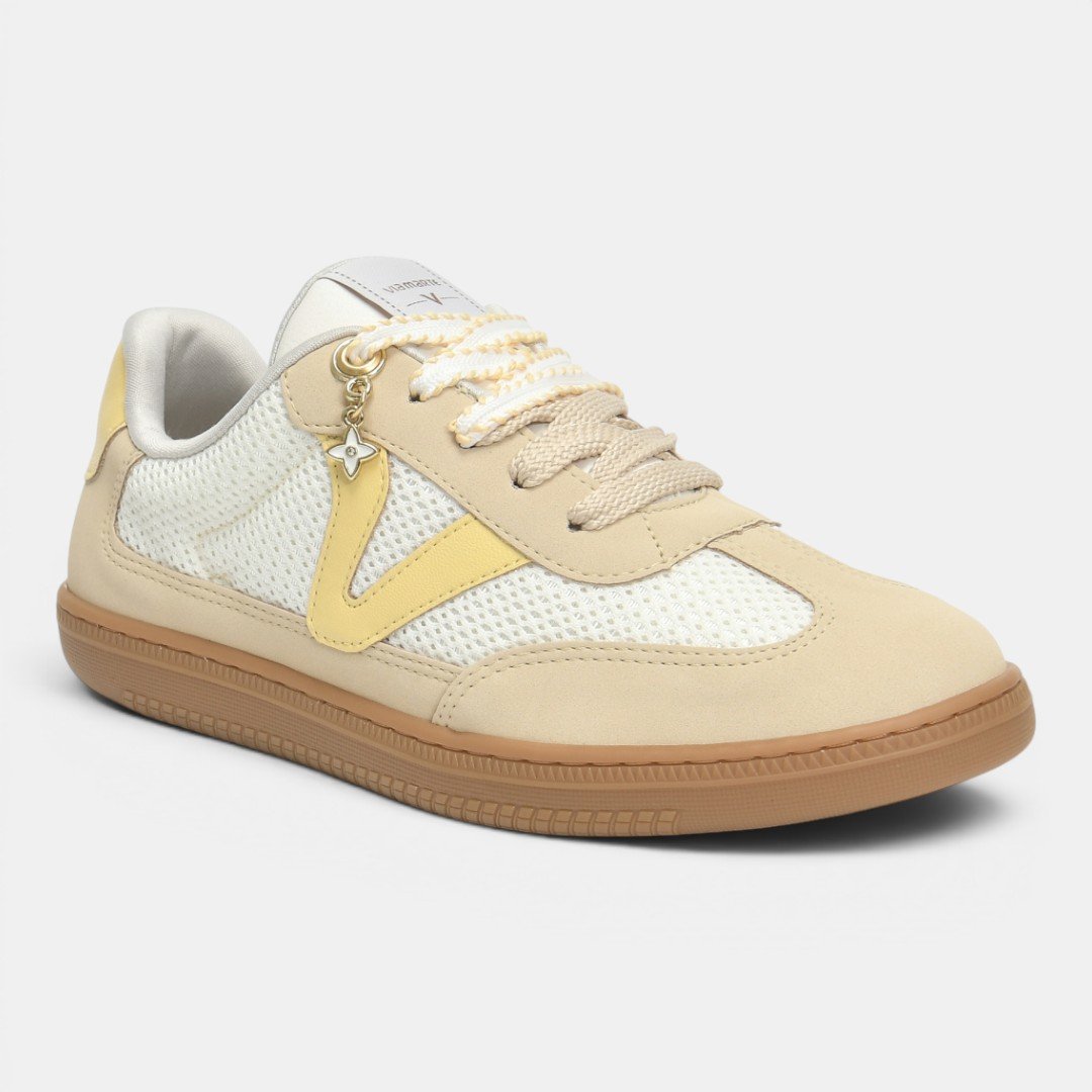 Tênis Via Marte Casual Feminino Branco com Amarelo Claro Bege/Branco 2
