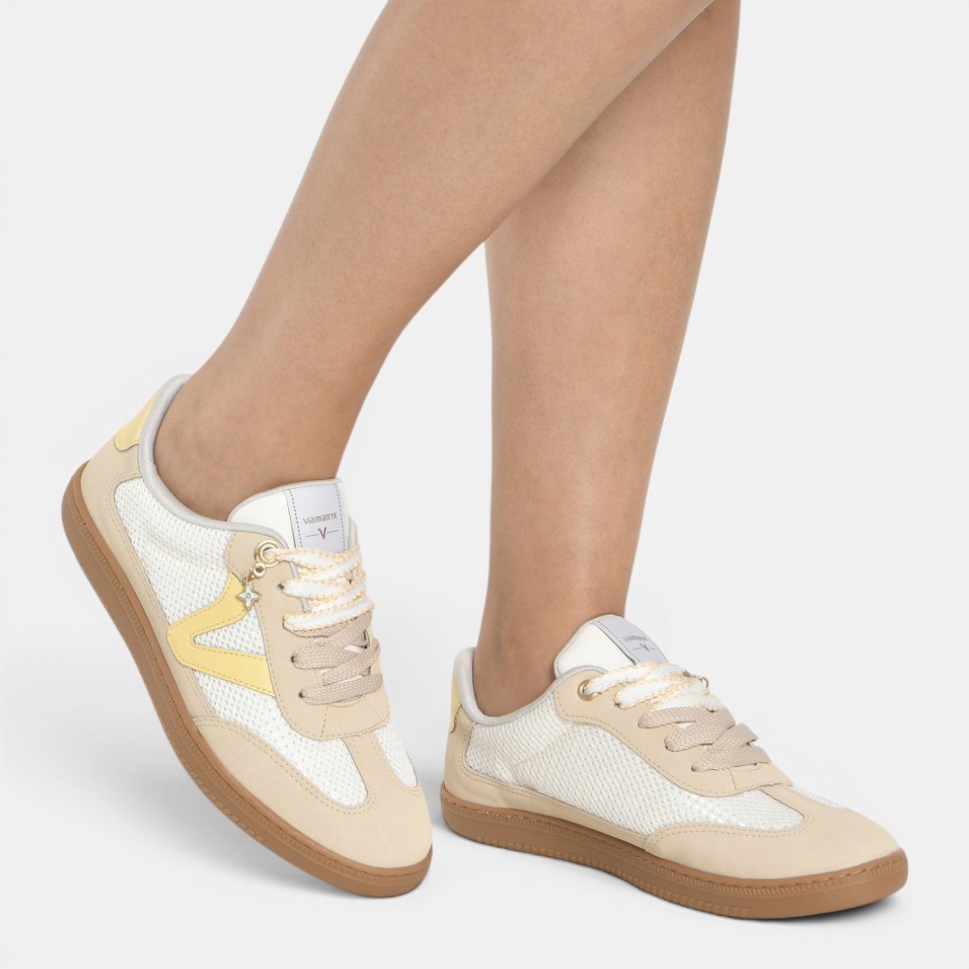 Tênis Via Marte Casual Feminino Branco com Amarelo Claro Bege/Branco 3