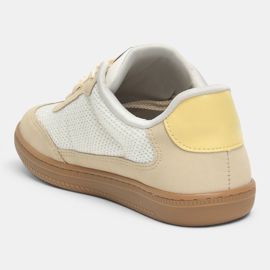 Tênis Via Marte Casual Feminino Branco com Amarelo Claro Bege/Branco 4