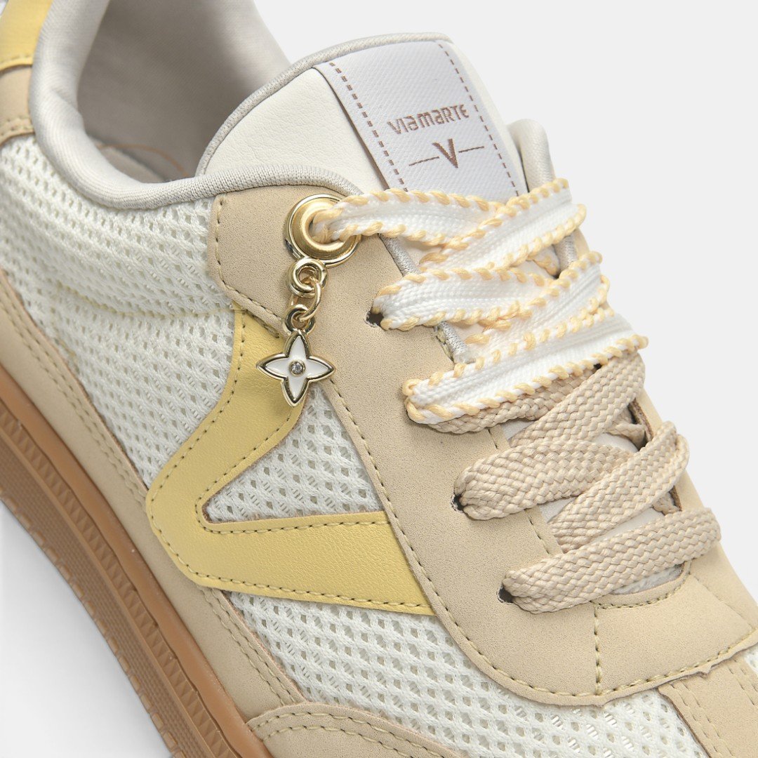 Tênis Via Marte Casual Feminino Branco com Amarelo Claro Bege/Branco 5