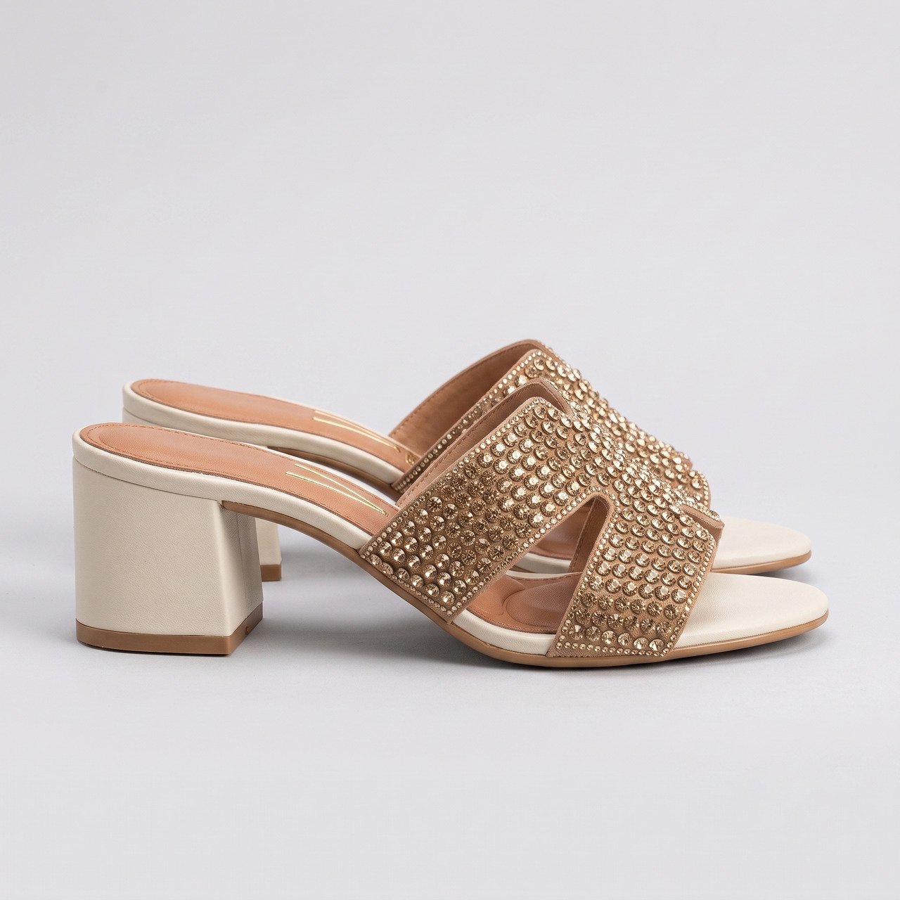 Tamanco Feminino Vizzano Com Strass Off White Bege 3