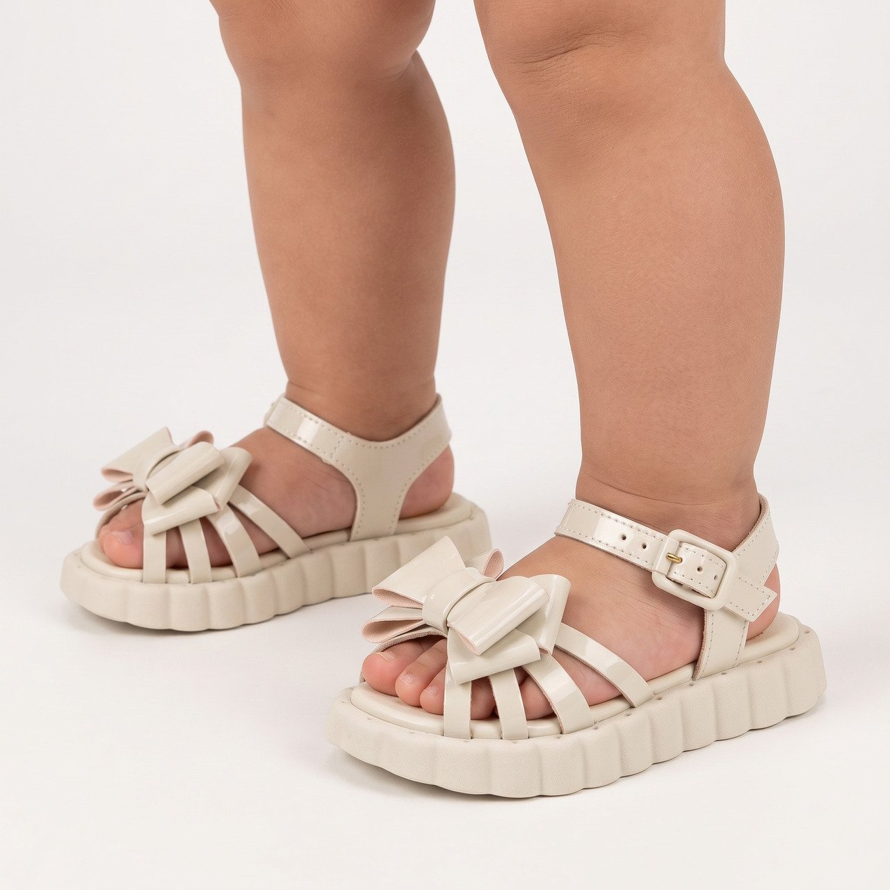 Sandália Bebê Molekinha Com Laço Off White Branco 2