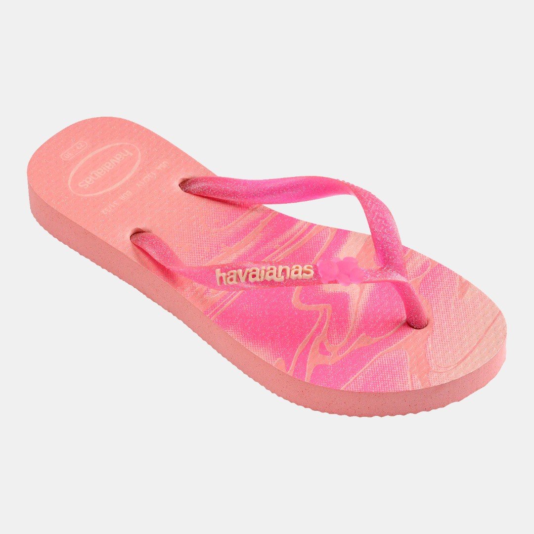 Chinelo Havaianas Infantil Slim Glitter II Manga Rosa Rosa 2