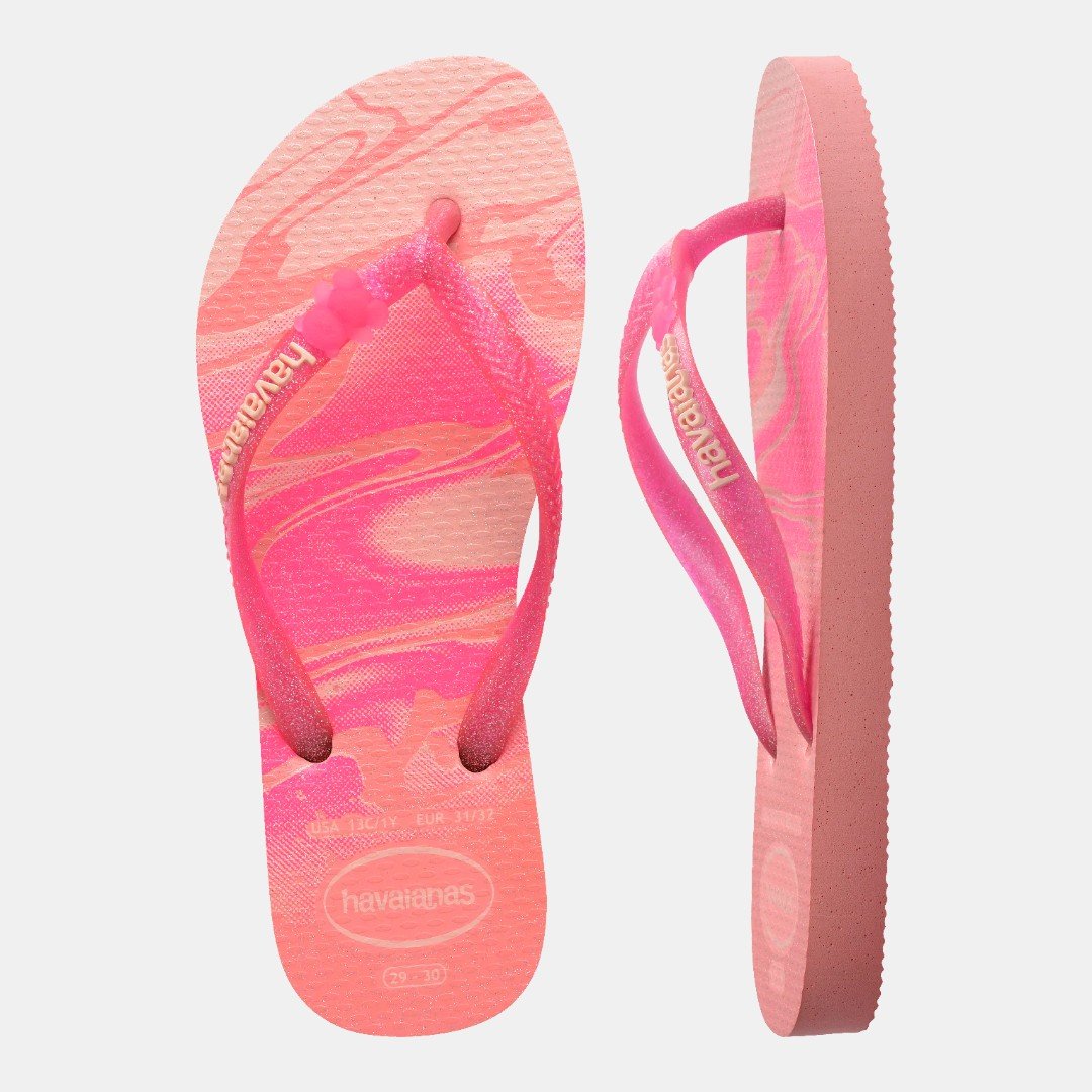 Chinelo Havaianas Infantil Slim Glitter II Manga Rosa Rosa 5