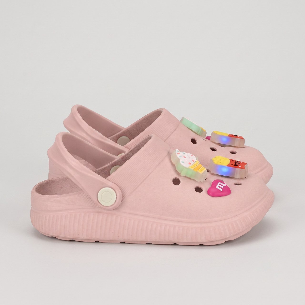 Babuche Molekinha Infantil com Pins de LED Rosa Rosa 3