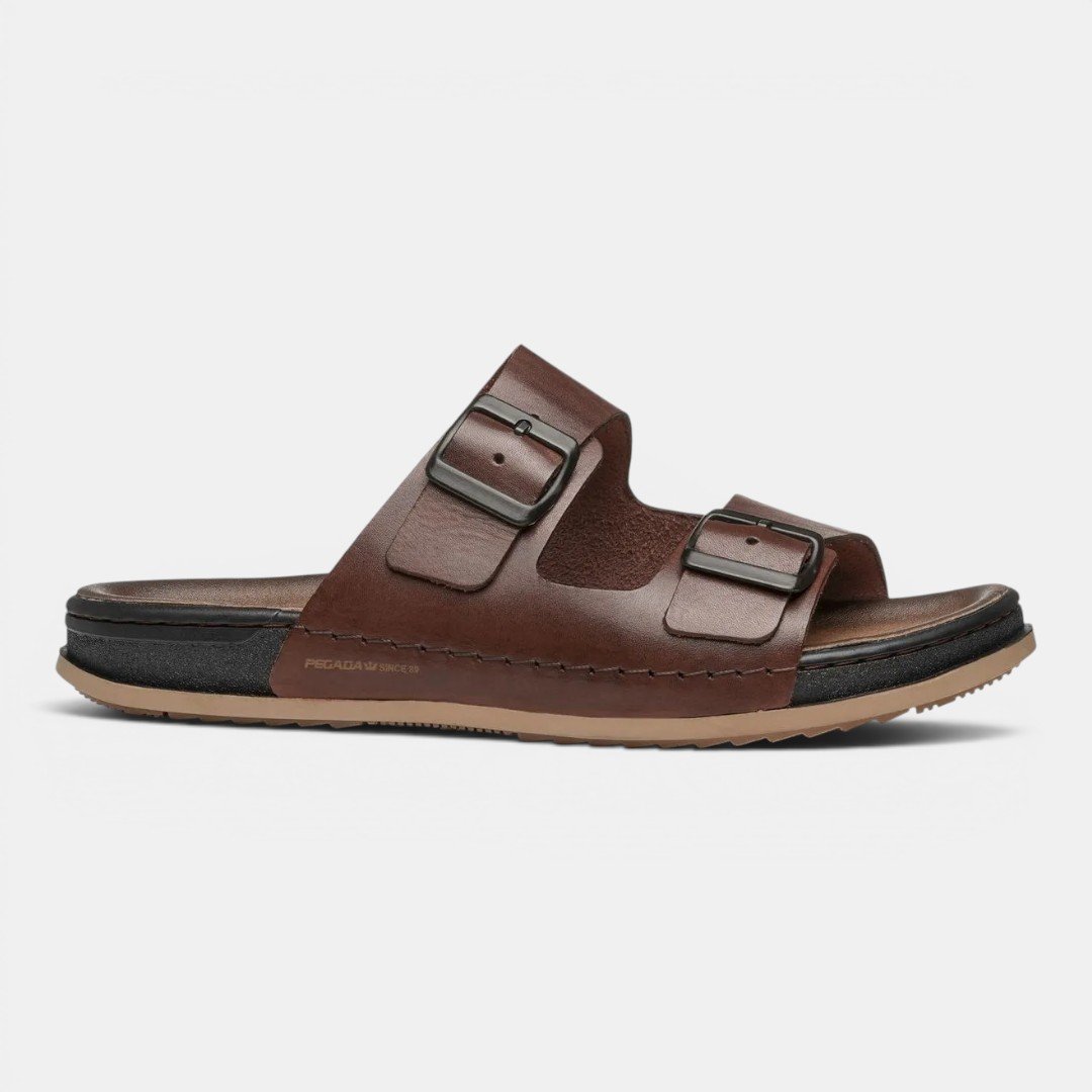 Chinelo Pegada Masculino Em Couro Pinhão