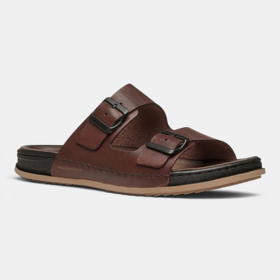 Chinelo Pegada Masculino Em Couro Pinhão Marrom 2