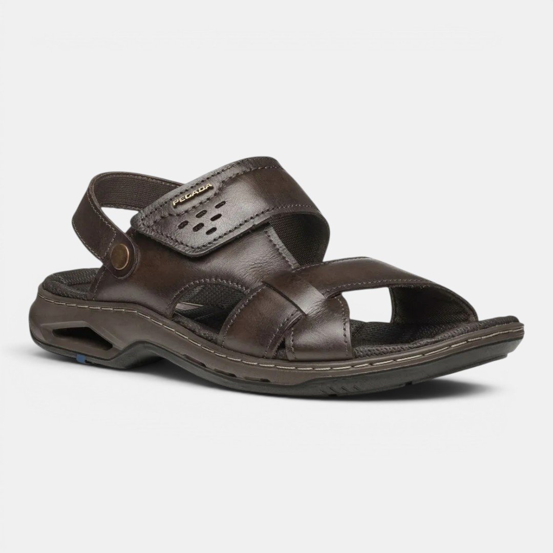 Sandália Pegada Masculina Em Couro Marrom Marrom 2
