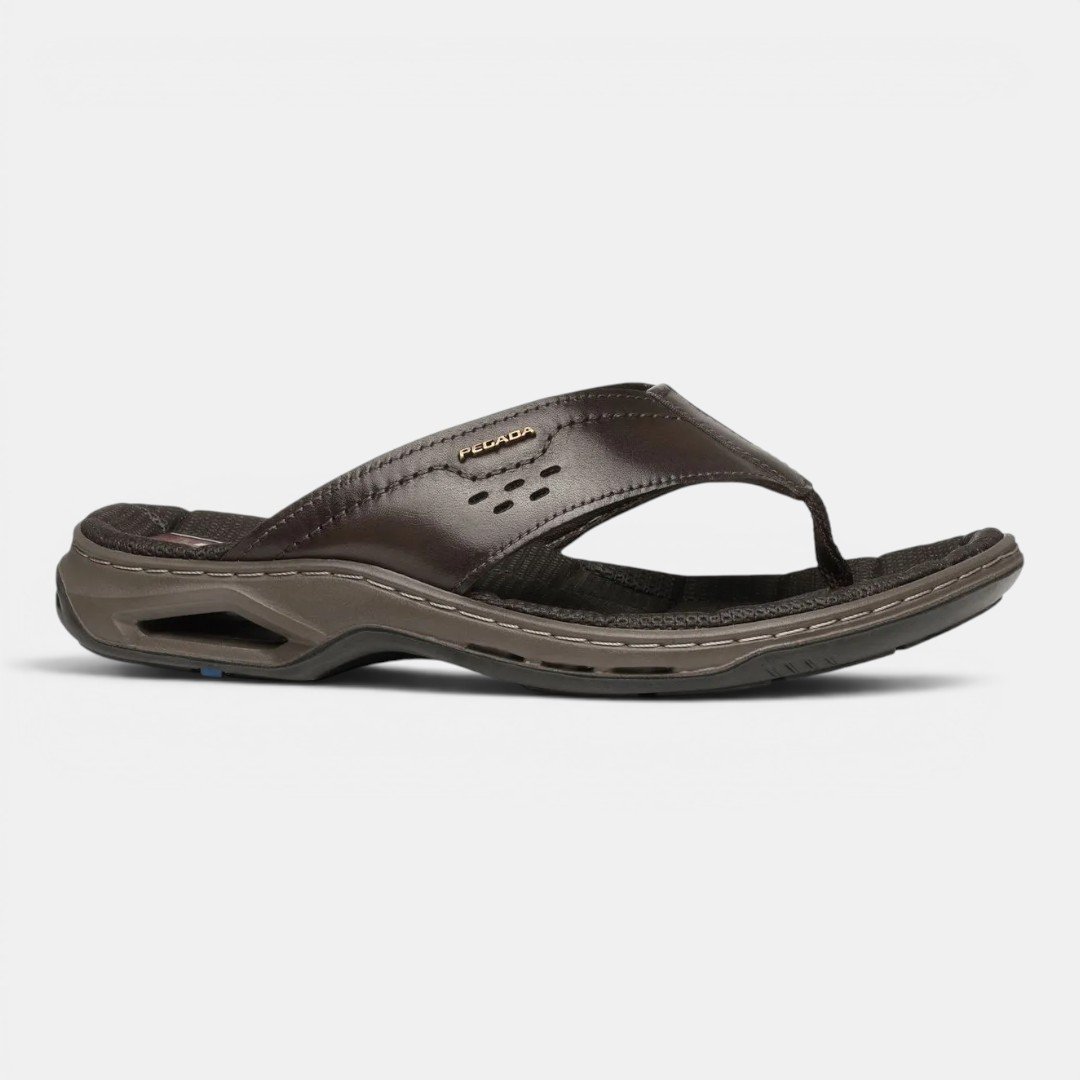 Chinelo Pegada Masculino Em Couro Marrom