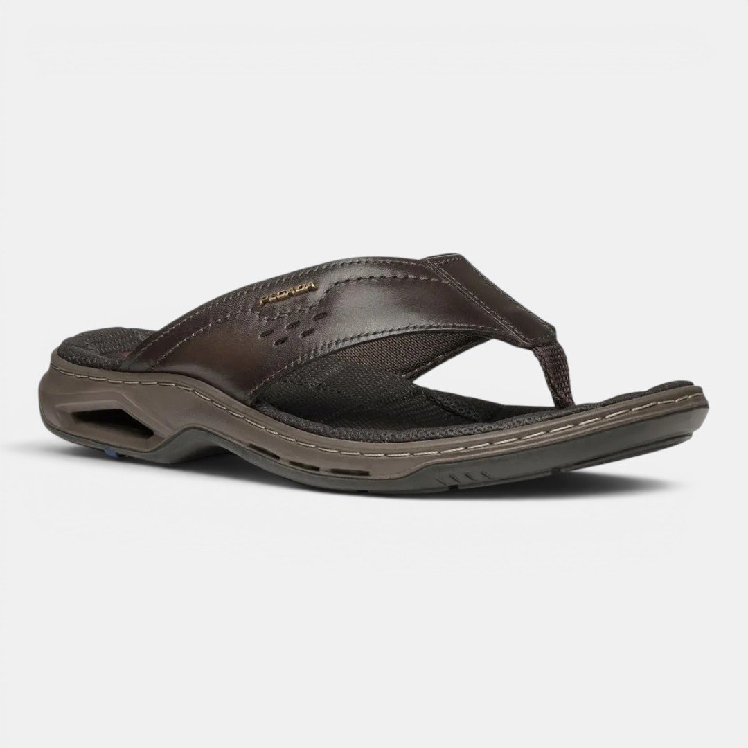 Chinelo Pegada Masculino Em Couro Marrom Marrom 2