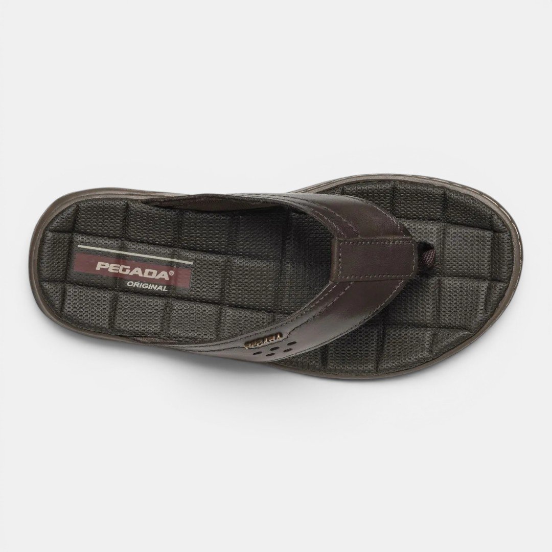 Chinelo Pegada Masculino Em Couro Marrom Marrom 4