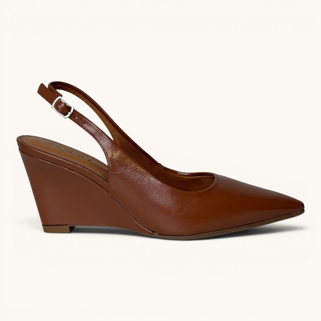Scarpin Slingback Rio Sul Anabela Com Bico Fino Caramelo