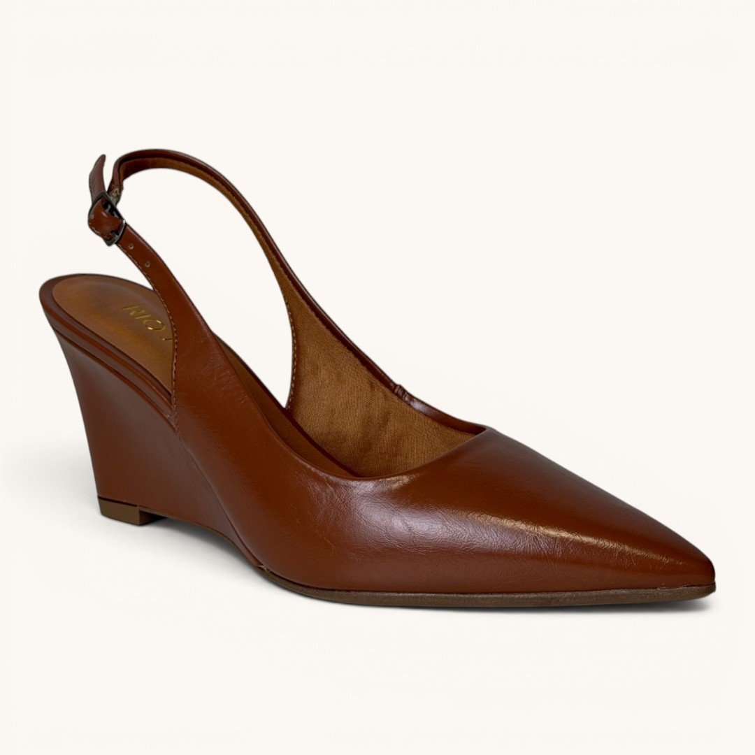 Scarpin Slingback Rio Sul Anabela Com Bico Fino Caramelo Bege 2