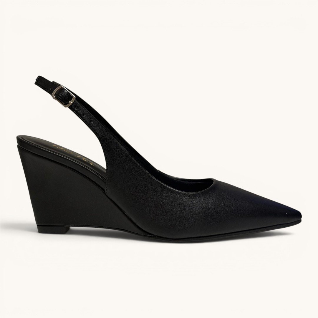 Scarpin Slingback Rio Sul Anabela Com Bico Fino Preto