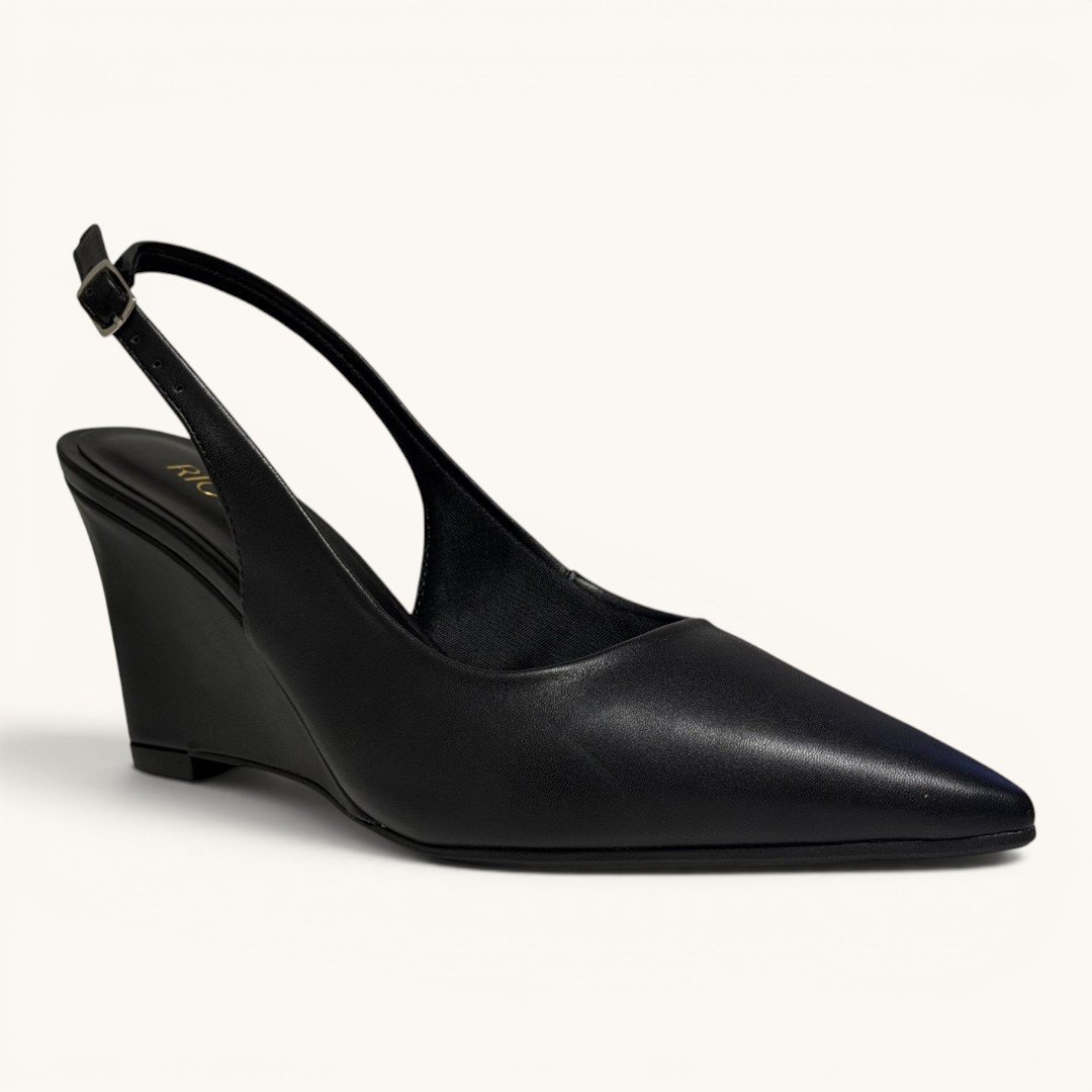 Scarpin Slingback Rio Sul Anabela Com Bico Fino Preto Preto 2